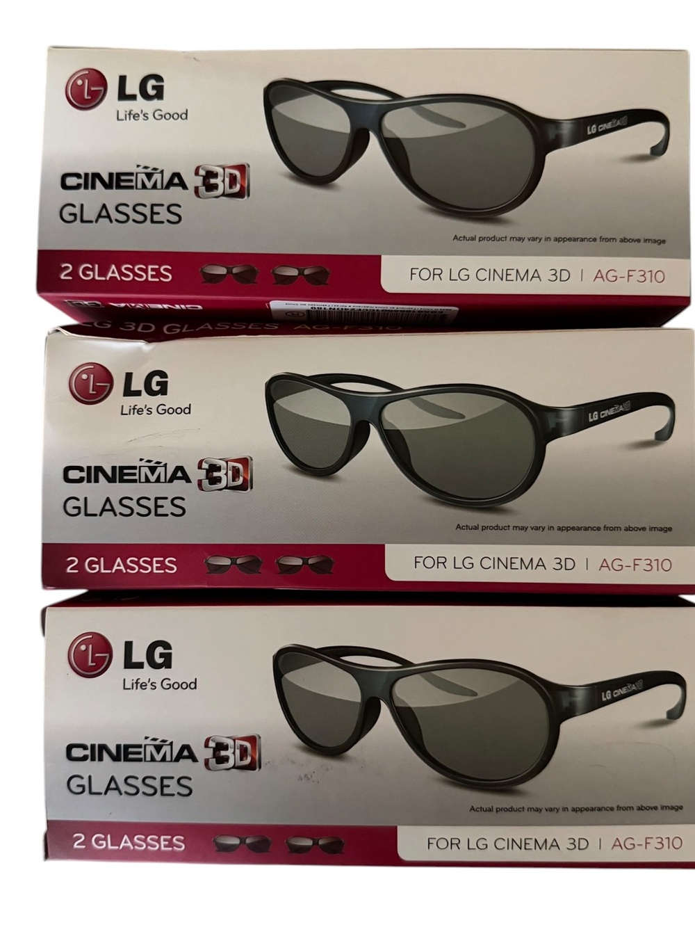 LG 3D Glasses AG-F310 - set of 6 (2 per box, 3 boxes) - black - Used Once!